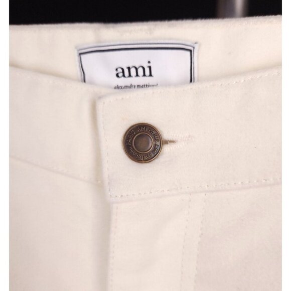 AMI Wide-Leg Brushed-Cotton Trousers Size L Mens Cream Moleskin $330 - Picture 5 of 16